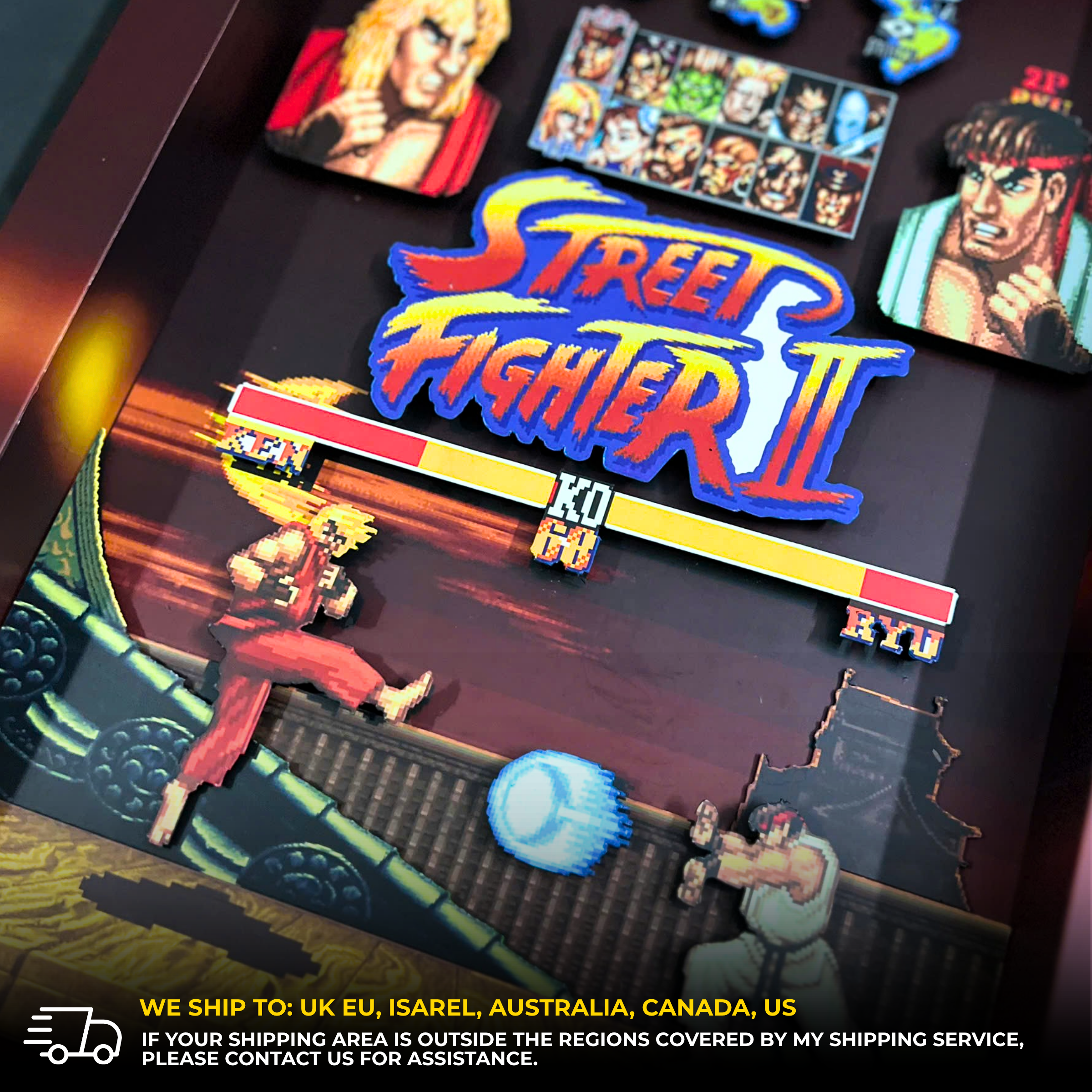 3D Shadow Box Game Street Fighter 2 45x33 Cm | Retro Shadow Box Art About Game | Shadow Box Game Decor | Gaming Shadow Box Art