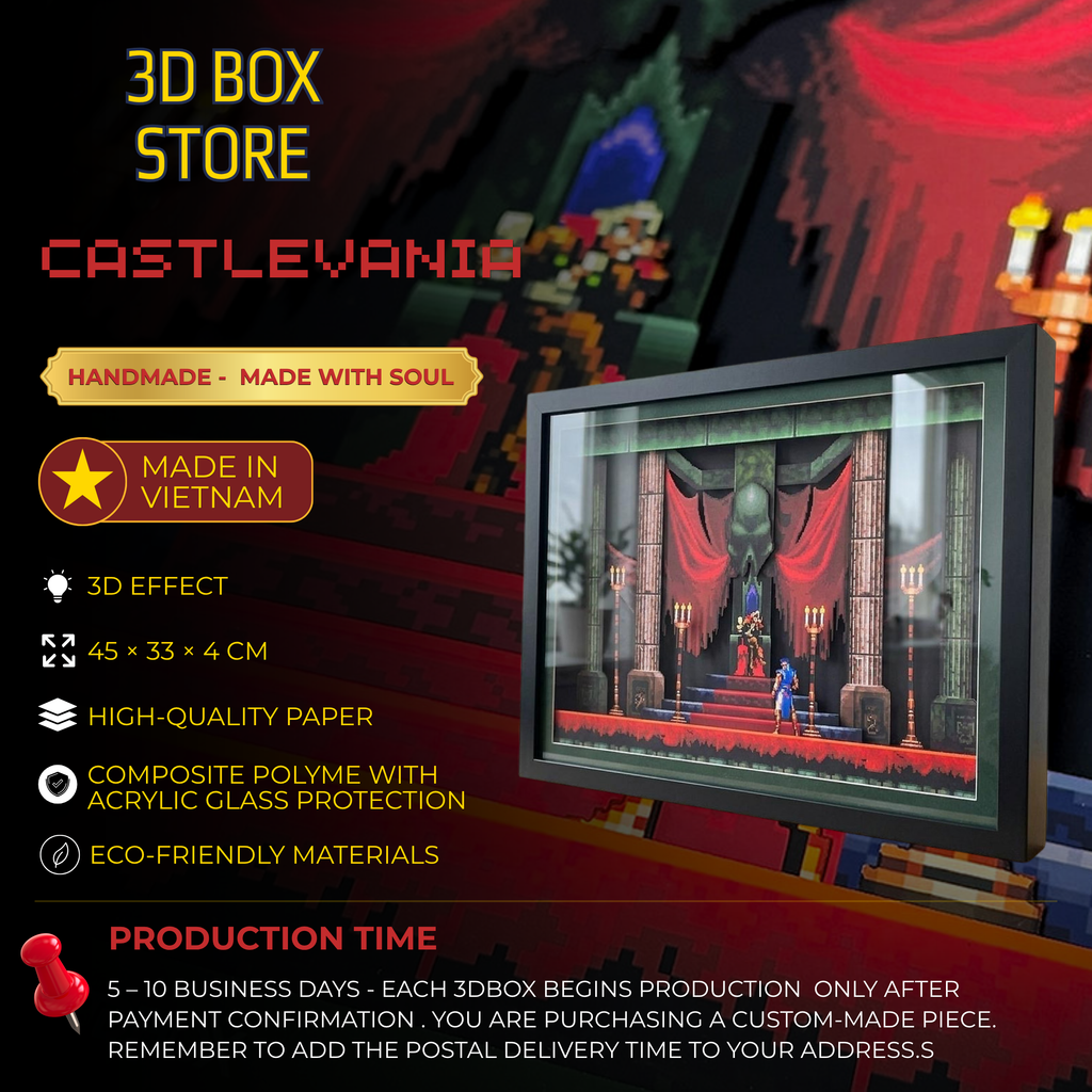 3D Shadow Box Castlevania  | Retro Shadow Box Art About Game | Shadow Box Game Decor | Gaming Shadow Box Art