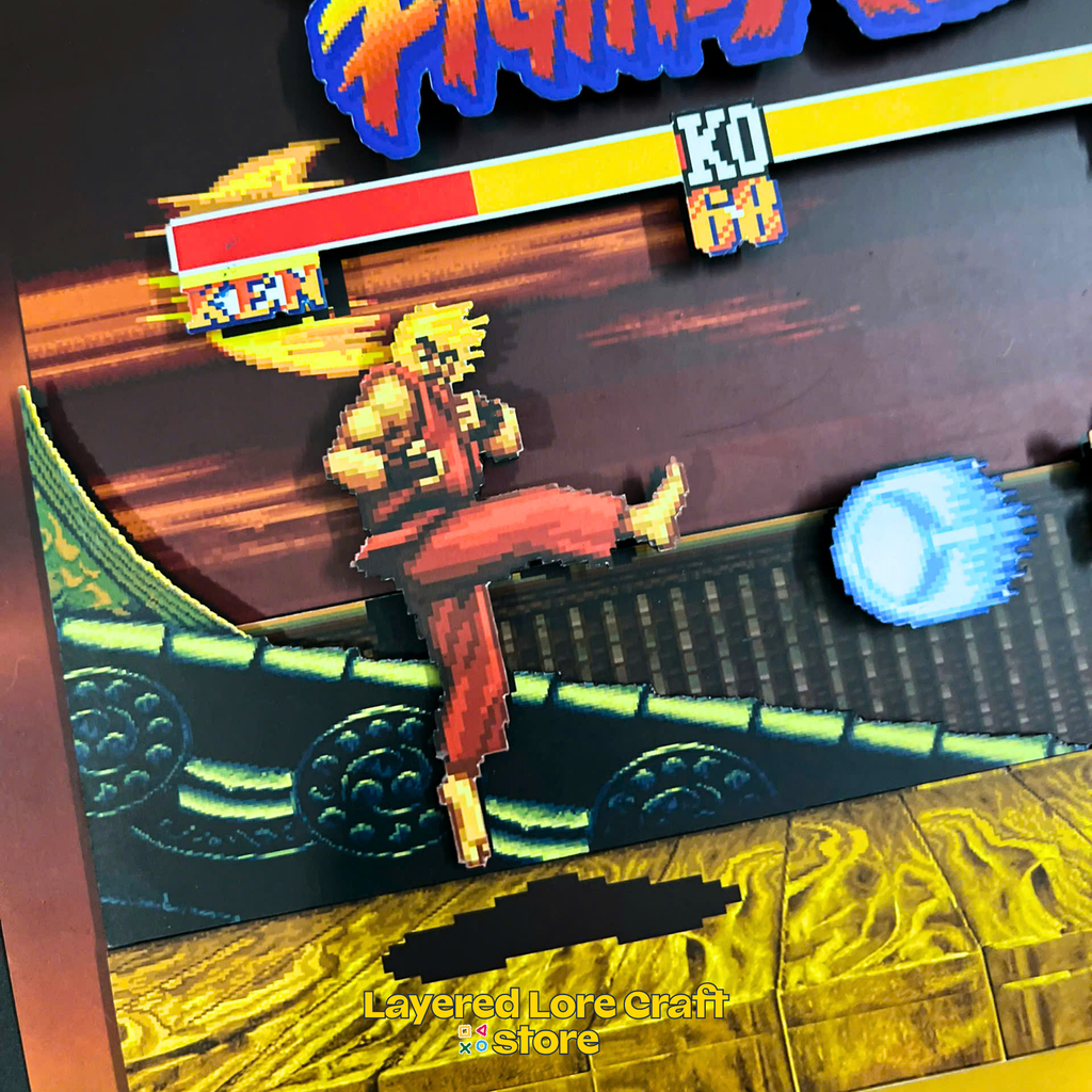 3D Shadow Box Game Street Fighter 2 45x33 Cm | Retro Shadow Box Art About Game | Shadow Box Game Decor | Gaming Shadow Box Art