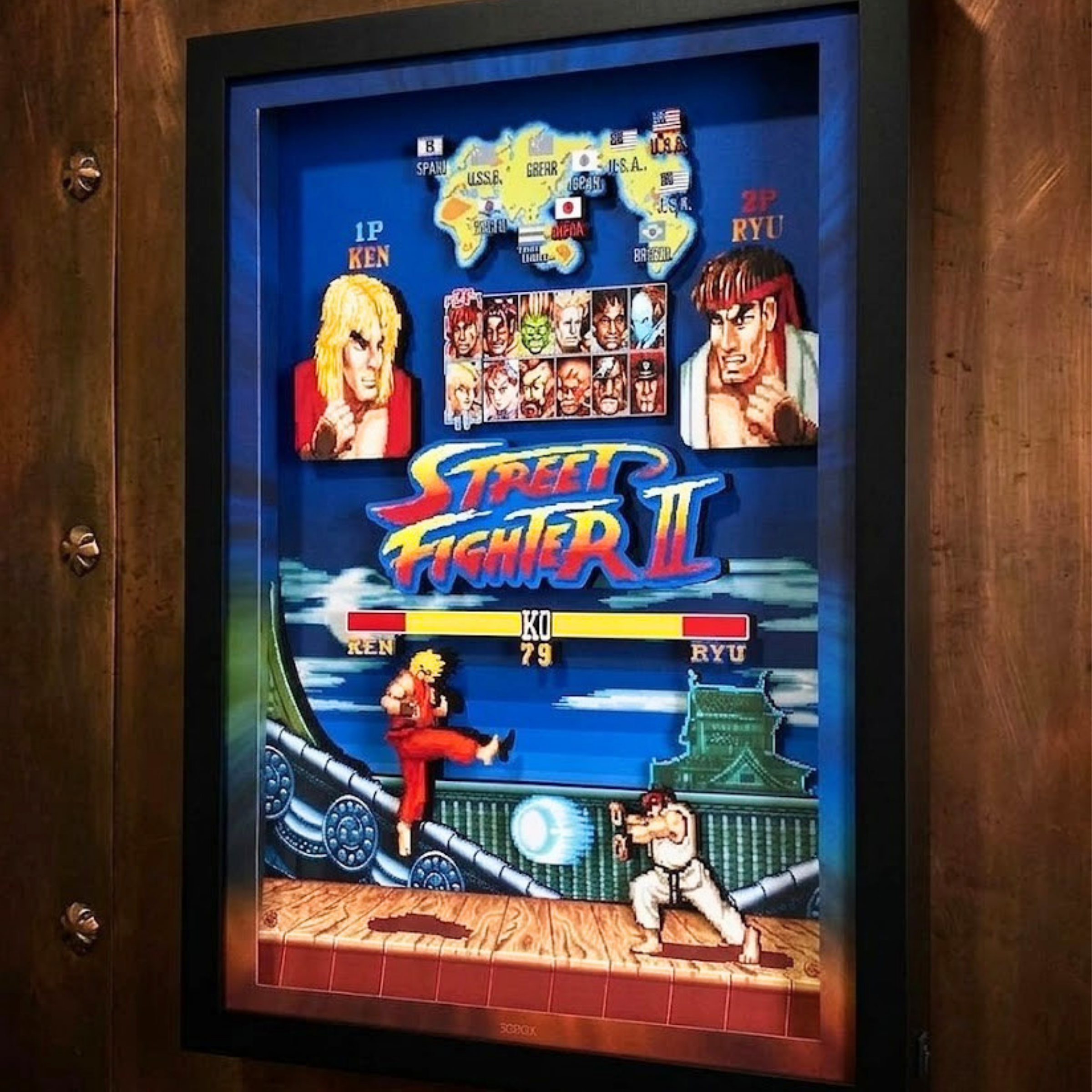 3D Shadow Box Game Street Fighter 2 45x33 Cm | Retro Shadow Box Art About Game | Shadow Box Game Decor | Gaming Shadow Box Art