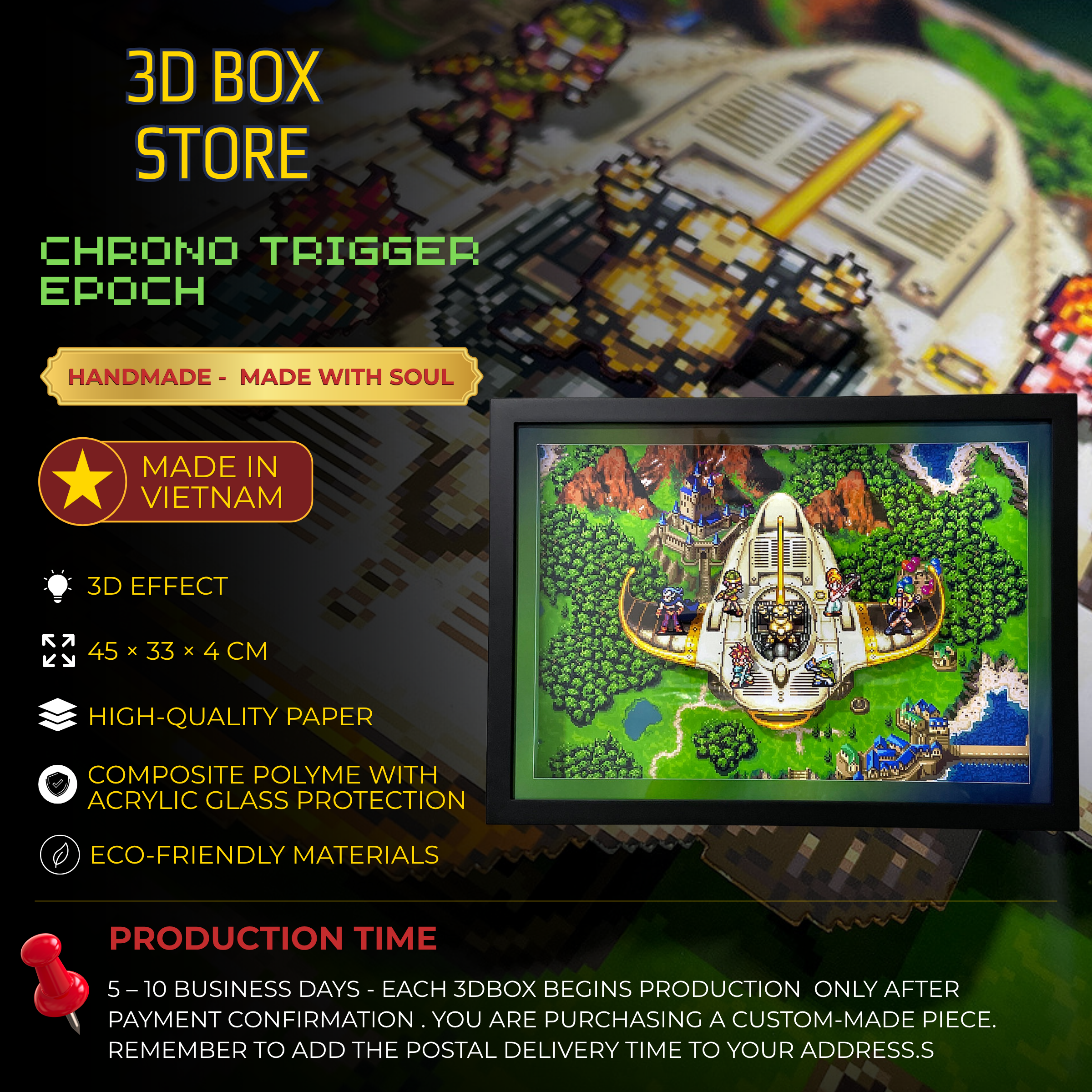 3D Shadow Box Chrono Trigger Epoch | Retro Shadow Box Art About Game | Shadow Box Game Decor | Gaming Shadow Box Art