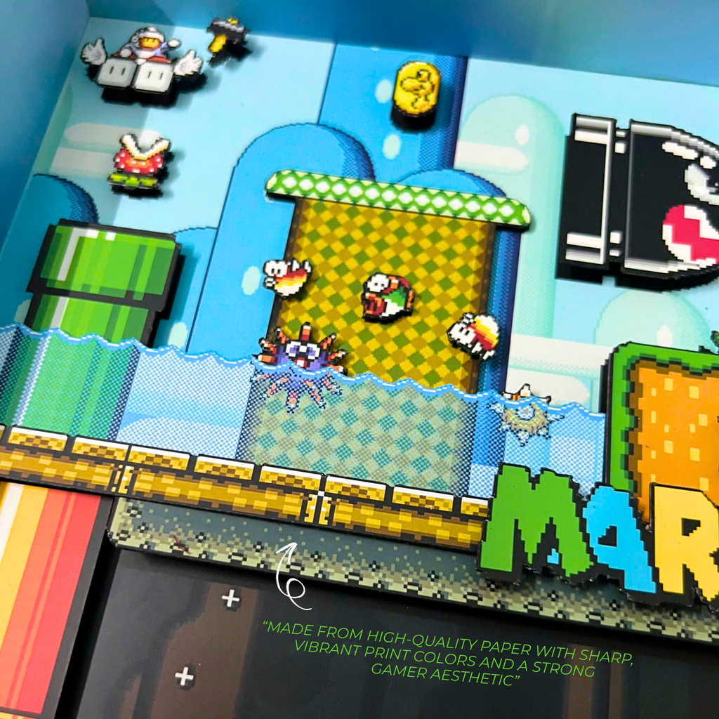 3D Shadow Box Game Super Mario World 45x33 Cm | Retro Shadow Box Art About Game | Shadow Box Game Decor | Gaming Shadow Box Art