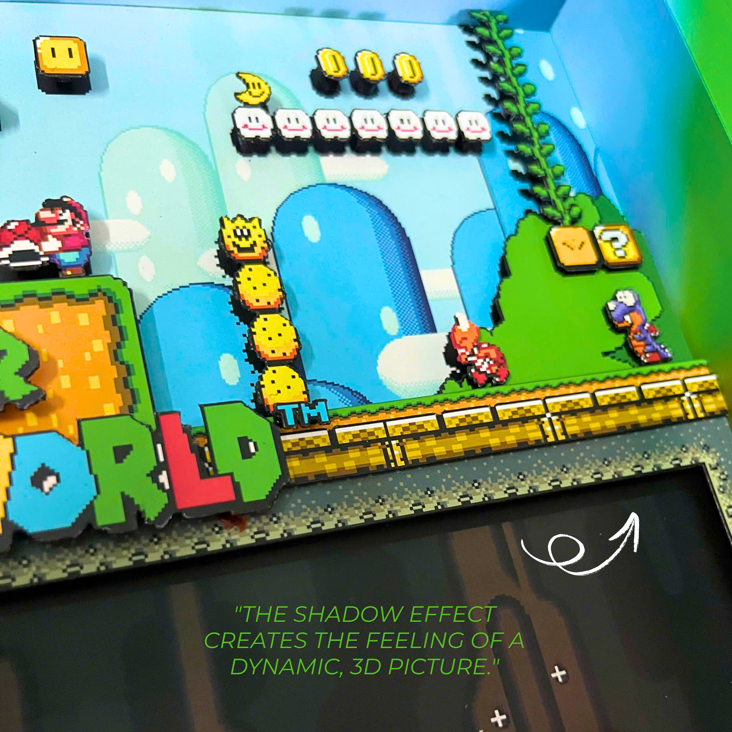 3D Shadow Box Game Super Mario World 45x33 Cm | Retro Shadow Box Art About Game | Shadow Box Game Decor | Gaming Shadow Box Art