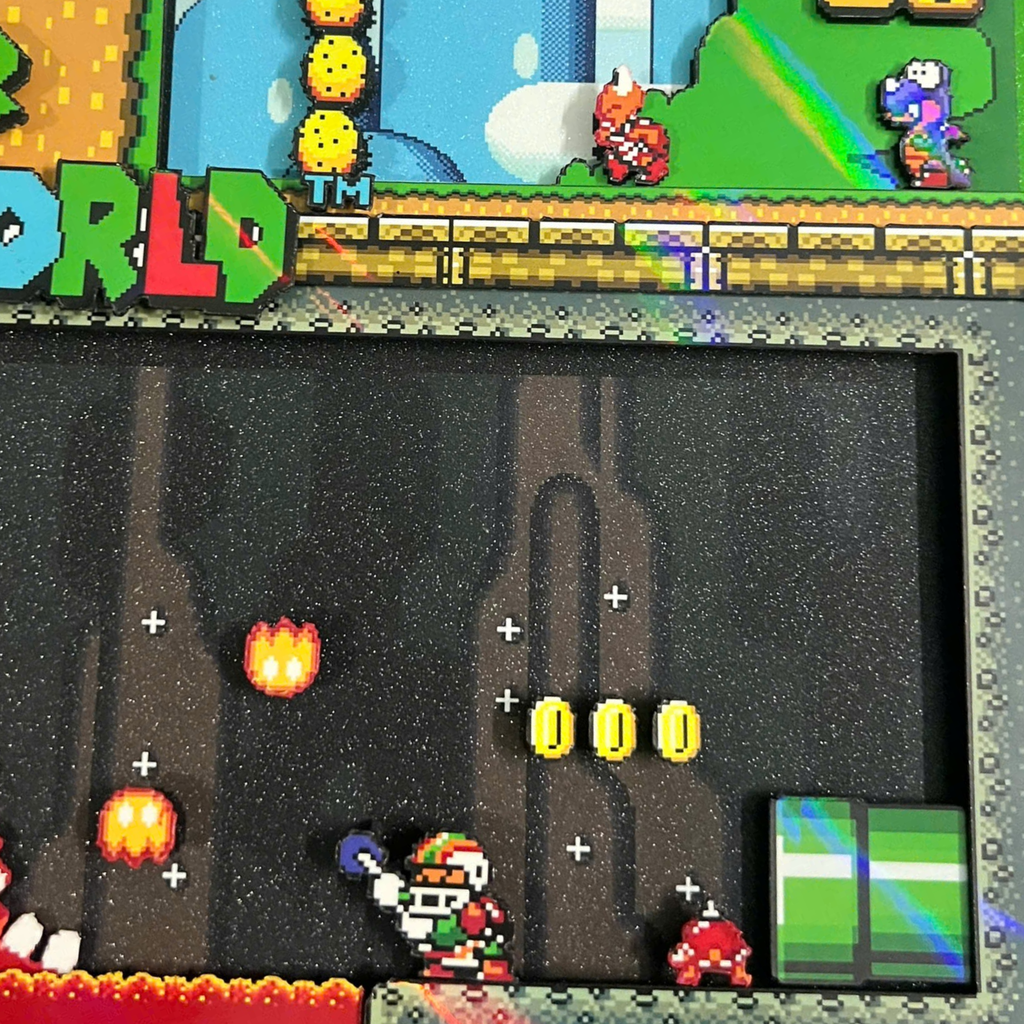 3D Shadow Box Game Super Mario World 45x33 Cm | Retro Shadow Box Art About Game | Shadow Box Game Decor | Gaming Shadow Box Art