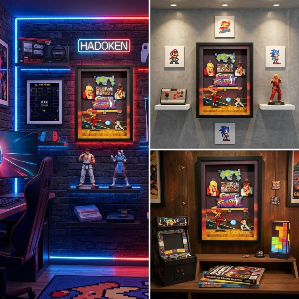 3D Shadow Box Game Street Fighter 2 45x33 Cm | Retro Shadow Box Art About Game | Shadow Box Game Decor | Gaming Shadow Box Art
