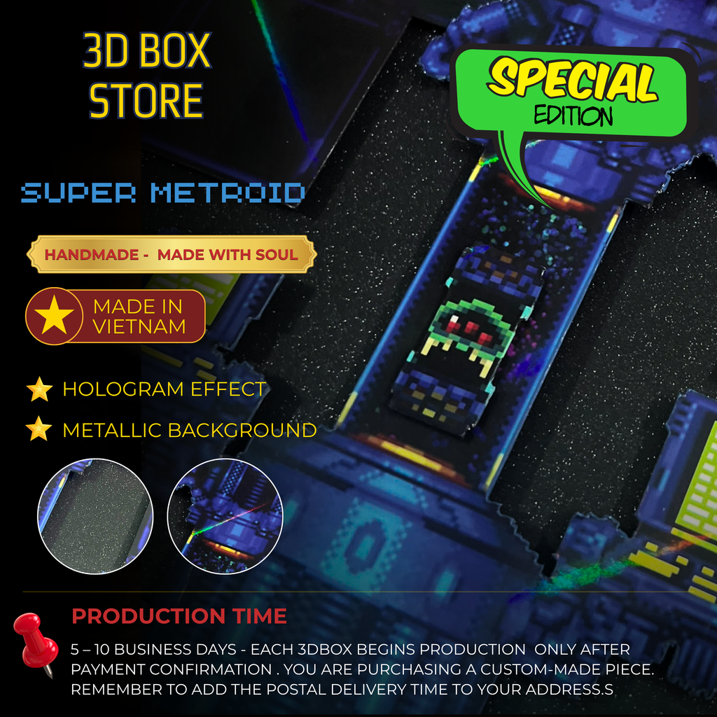 3D Shadow Box Game Super Metroid 45x33 Cm | Retro Shadow Box Art About Game | Shadow Box Game Decor | Gaming Shadow Box Art