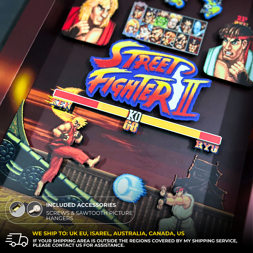 3D Shadow Box Game Street Fighter 2 45x33 Cm | Retro Shadow Box Art About Game | Shadow Box Game Decor | Gaming Shadow Box Art