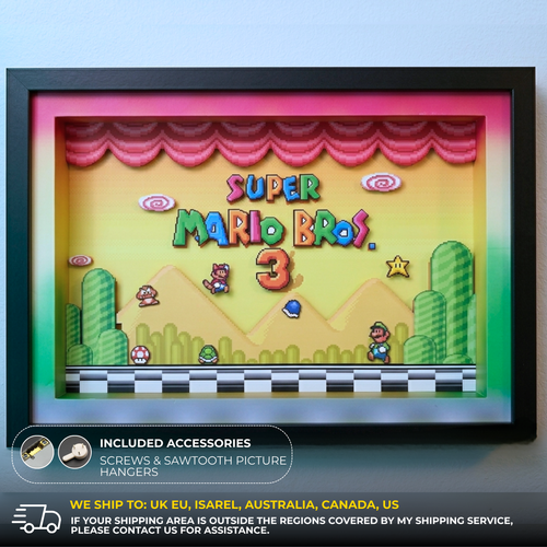 3D Shadow Box Game Super Mario Bros 45x33 Cm | Retro Shadow Box Art About Game | Shadow Box Game Decor | Gaming Shadow Box Art (Bản sao)