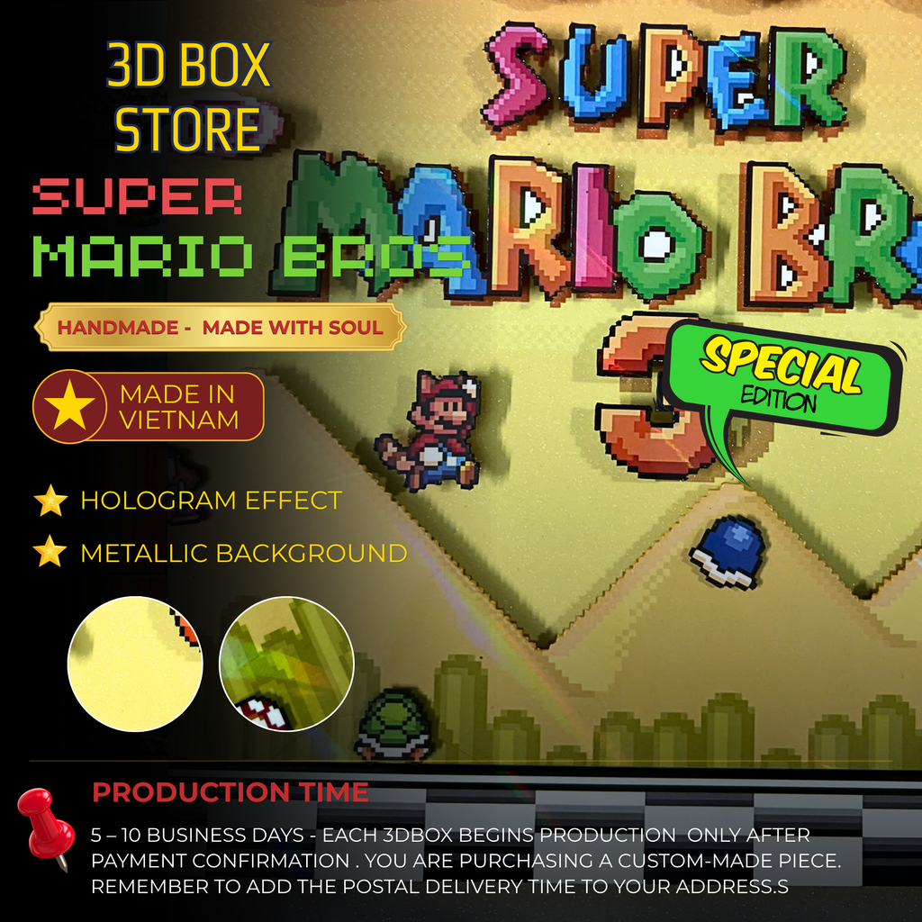 3D Shadow Box Game Super Mario Bros 45x33 Cm | Retro Shadow Box Art About Game | Shadow Box Game Decor | Gaming Shadow Box Art
