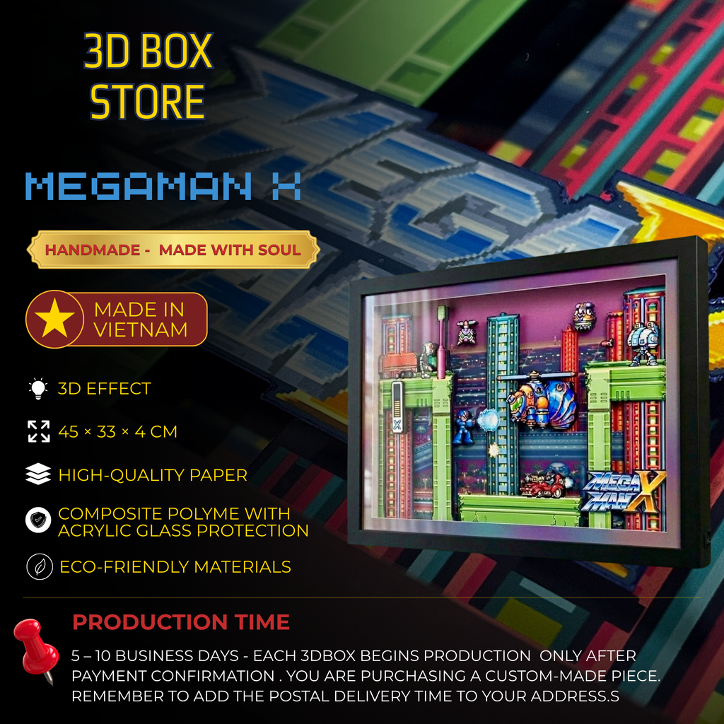 3D Shadow Box Megaman X | Retro Shadow Box Art About Game | Shadow Box Game Decor | Gaming Shadow Box Art