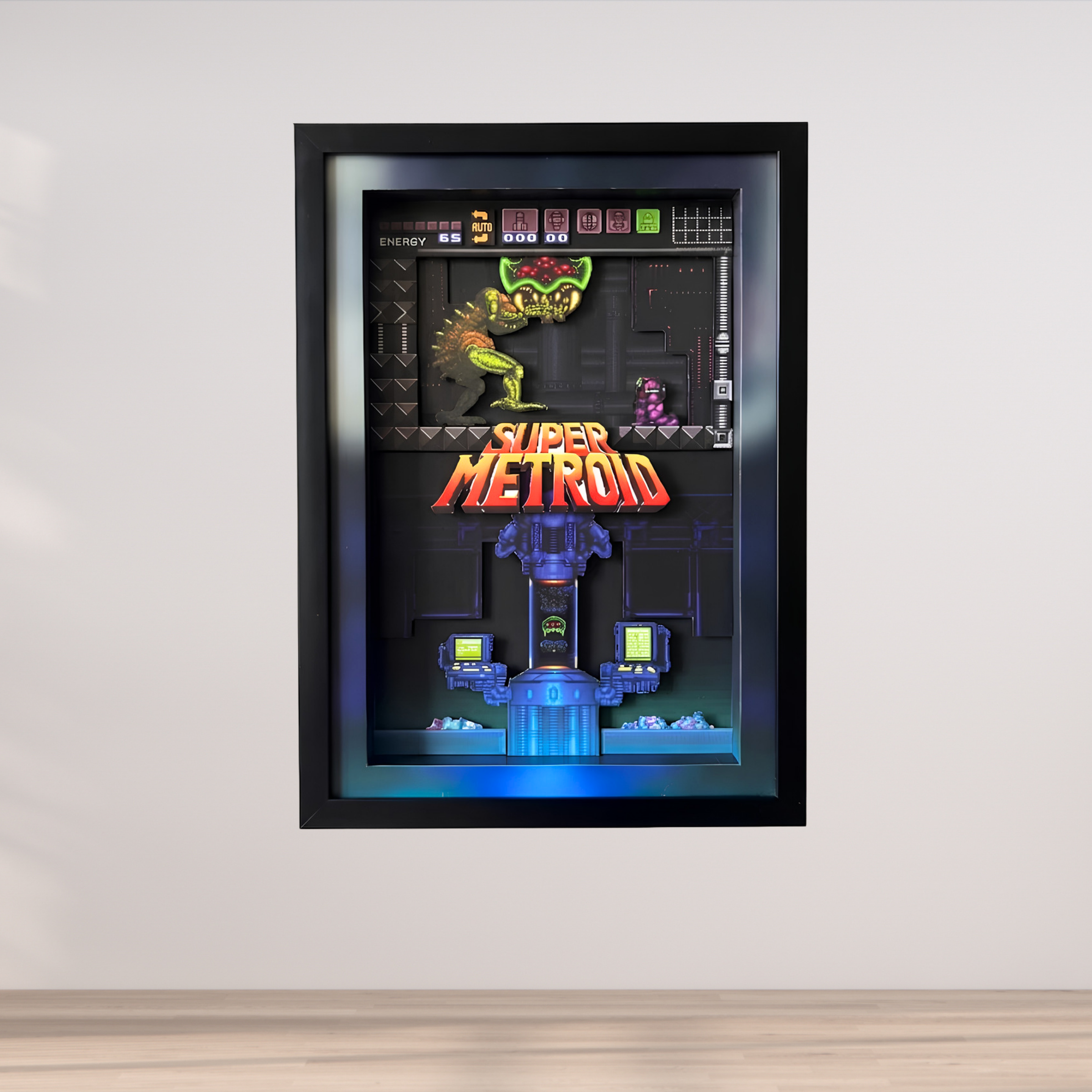 3D Shadow Box Game Super Metroid 45x33 Cm | Retro Shadow Box Art About Game | Shadow Box Game Decor | Gaming Shadow Box Art
